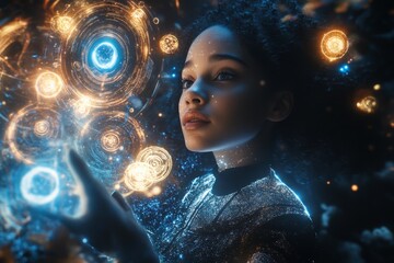 Poster - A woman is holding a glowing orb in her hand