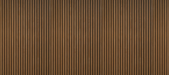 Poster - Wood background banner panorama long - Brown wooden acoustic panels wall texture , seamless pattern, vertical