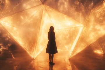 Poster - Light Reflections and Silhouetted Figure in Abstract Space