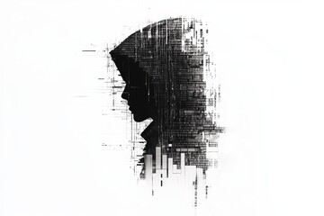 Poster - Abstract Profile Silhouette with Digital Texture and Glitch Effect
