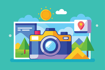 Poster - a vibrant display of a customizable sharing interface with a camera and scenic backgrounds under the