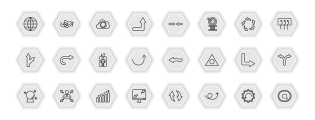 Poster - outline icons set - user interface concept. vector icons included worldgrid, back up, turn, curved right arrow and more.