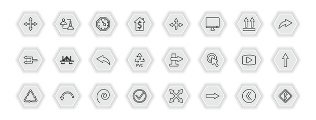 Poster - outline icons set - user interface concept. vector icons included four expand arrows, corner widget, crossroad, bridge and more.