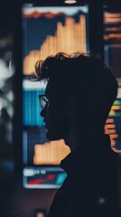 Canvas Print - a man is standing in front of a screen with a lot of numbers and graphs