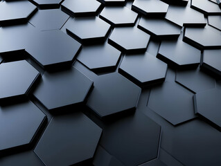 Poster - A close-up view of a sleek hexagonal pattern on a dark surface, showcasing modern design elements perfect for technology and abstract concepts.