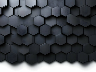 Poster - A close-up view of sleek black hexagonal patterns, showcasing modern design elements suitable for backgrounds, wallpapers, or unique graphic projects.
