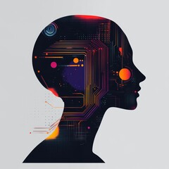 Poster - Abstract Profile with Circuit Patterns and Colorful Digital Effects