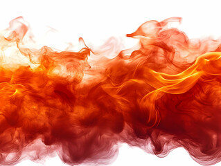 Poster - A mesmerizing blend of vibrant orange and red smoke swirls gracefully across a white background, creating an ethereal and dramatic visual effect.