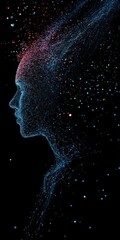 Poster - Abstract Human Profile with Colorful Particles on Black Background