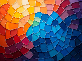 Poster - A vibrant abstract pattern featuring intricate tile-like shapes in warm and cool colors, perfect for enhancing creative projects and digital designs.