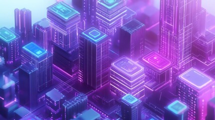 Poster - Futuristic city skyline, architectural render, digital cityscape, vibrant glow, abstract design, 3D illustration, for a tech-themed background, poster, or design presentation