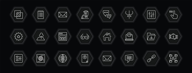Poster - outline icons set - web concept. vector icons included overlay, close envelope, communication tool, land and more.