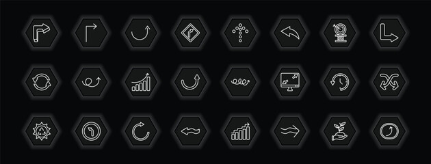 Poster - outline icons set - user interface concept. vector icons included 3d turn right arrow, semicircular up arrow, dotted up arrow, up with scribble and more.