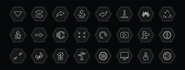 Poster - outline icons set - user interface concept. vector icons included drop down, right curve arrow, curve left arrow, arrow pointing right and more.