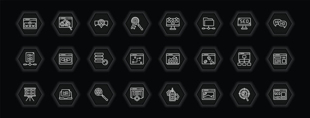Poster - outline icons set - search engine optimization concept. vector icons included domain registration, viral marketing, lead, link and more.