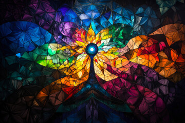 Poster - A vibrant explosion of colors forms a stunning mosaic, blending shades of blue, green, yellow, and pink into an intricate floral design that captivates the viewer's imagination.
