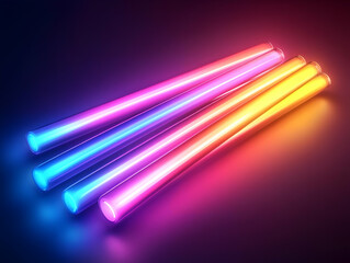 Poster - Vibrant glowing neon light tubes emitting a colorful spectrum, perfect for enhancing creative projects, digital art, or nightlife themes.