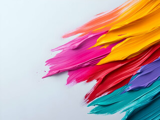 Poster - Vibrant strokes of paint in shades of pink, orange, and turquoise create a beautiful abstract design on a clean white canvas.