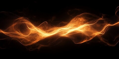 Poster - smooth yellow glowing digital wave structure in dark digital space for scientific projects