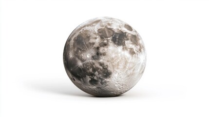 Wall Mural - Detailed and realistic moon surface with visible lunar features on white isolated background. Generative AI
