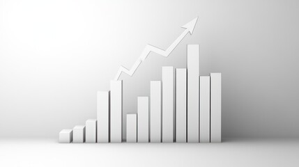 Poster - 3D white bar graph rising,  business growth,  modern office background, presentation graphic, suitable for data visualization