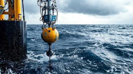 Poster - Oceanic smart buoy tracking marine conditions open sea closeup view technology innovation