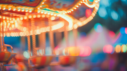 defocused abstract nostalgic amusement park rides carnival electric lights colorful summer fun child