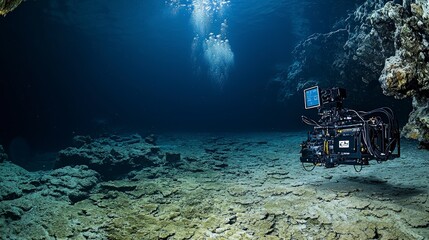 Poster - Advanced underwater sampling system conducting research in ocean depths high-tech exploration marine environment