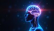 © Janis - Futuristic woman profile with glowing brain on dark background, representing binaural beats