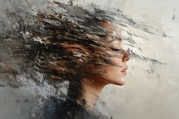 Poster - Ethereal Portrait of a Woman with Dreamlike Hair Motion Effects