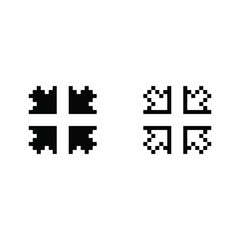 Poster - arrow  icon 8 bit, pixel art Four arrow to the center icon 8 bit icon for game  logo. 