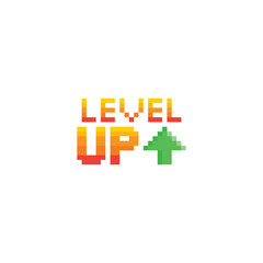 Poster - level up button 8 bit text level up Pixel art 8-bit for game you win