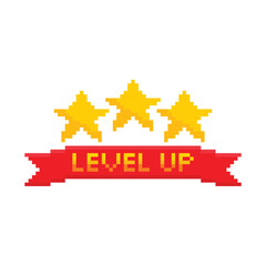 Poster - level up button 8 bit text level up Pixel art 8-bit for game you win