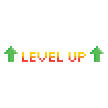 level up button 8 bit text level up Pixel art 8-bit for game you win
