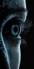 Poster - Close-Up of Futuristic Eye with Digital Patterns and Neon Glow