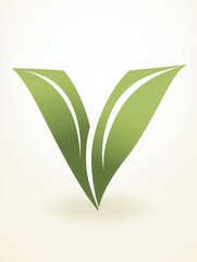 Poster - Design of a clean green vegetarian food logo featuring a stylized V integrated with leaf elements promoting a healthy lifestyle