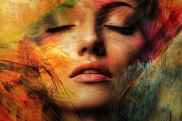 Poster - Abstract Portrait with Colorful Swirls and Textures on Canvas