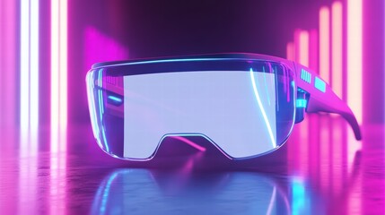 Poster - Cyberpunk Goggles: Futuristic goggles radiate neon light, suggesting a world of advanced technology and immersive virtual reality.