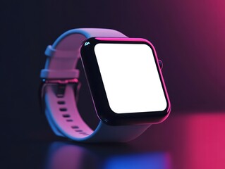 Poster - Smartwatch: Sleek smartwatch, perfectly lit in a vibrant studio setting, displaying a blank, bright screen ready for your content.