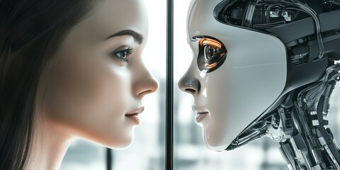 Aufkleber - human and robot face to face: a study of symbiosis and innovation