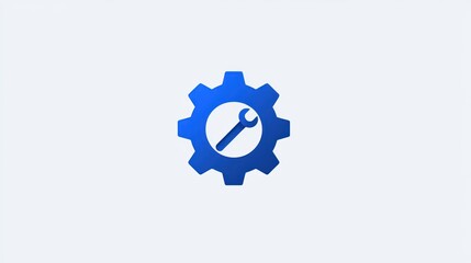 Poster - Simple blue gear and wrench graphic, usable for repair, maintenance, or technology