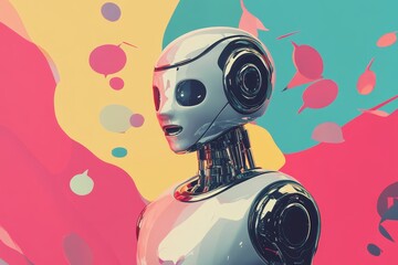 Poster - Futuristic Robot with Glossy Finish and Bright Colorful Background