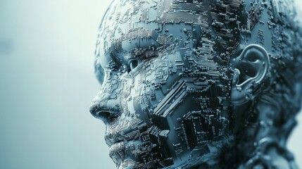 Poster - Futuristic Robot Face with Circuit Patterns and Digital Technology Components