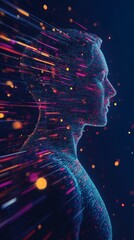 Poster - Abstract Profile of a Person Surrounded by Colorful Light Trails