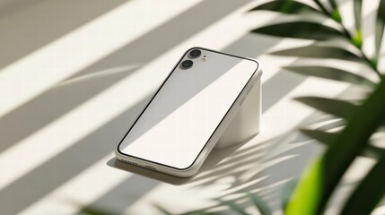 Poster - Mobile Elegance: A sleek and modern smartphone showcases its design features under natural light. It is a perfect blend of technology and aesthetic appeal.