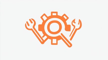 Poster - Orange gear with wrenches and fork, technical support, repair concept, suitable for website design, social media, or print