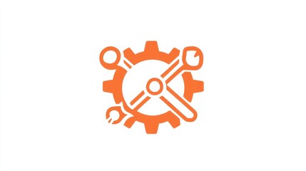 Poster - Orange gear and wrenches logo, technical support