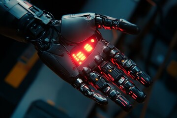 Poster - futuristic cybernetic hand displaying advanced robotic technology and innovation