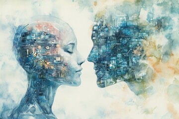 Poster - Futuristic Portrait of Human and Technology Integration Concept