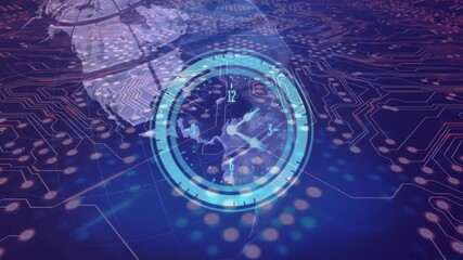 Poster - Digital clock animation over circuit board and glowing network connections